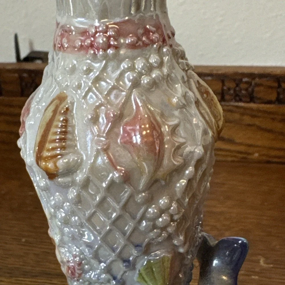 Vintage Pair Iridescent Dolphin Ocean Ceramic Vases 7.5